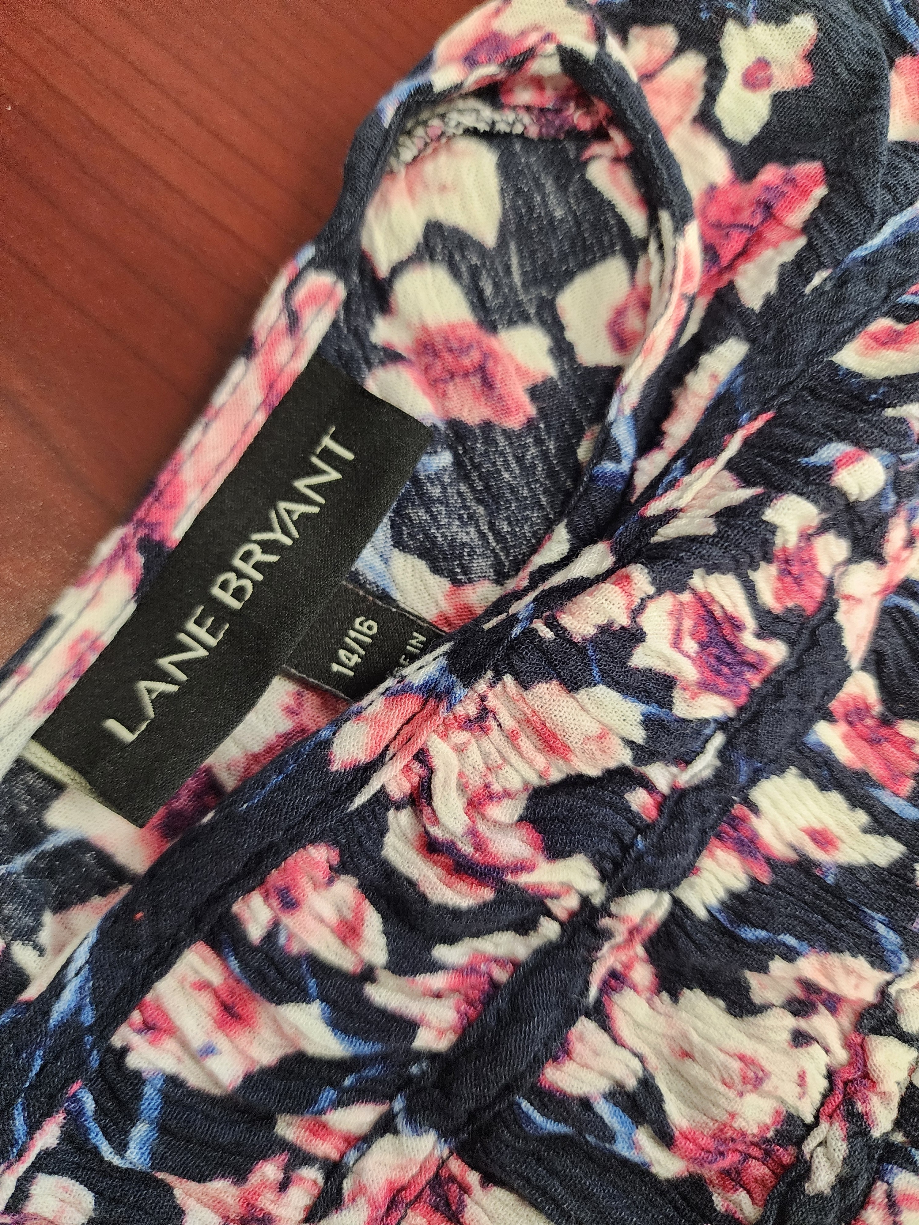 Lane Bryant Navy Floral Scoop Neck Top With Pink & White Blooms